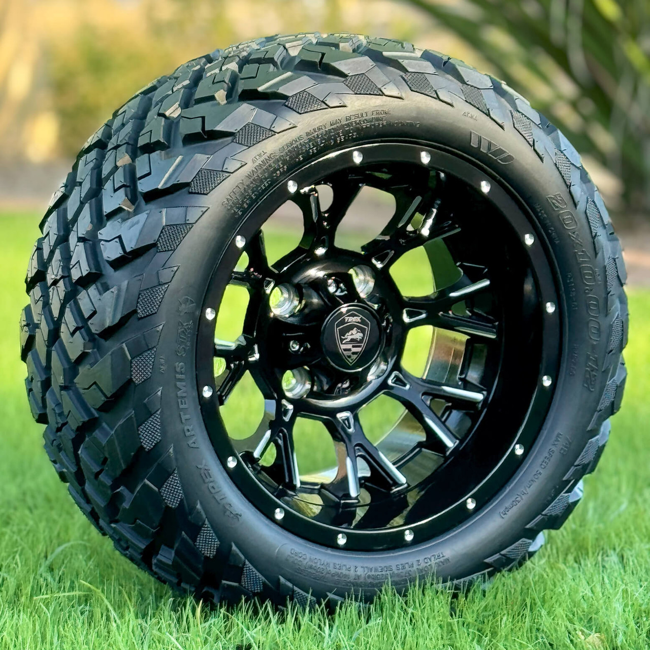 12 inch SPARTAN Golf Cart Wheels and 20x10-12 ARTEMIS All Terrain Golf Cart Tires