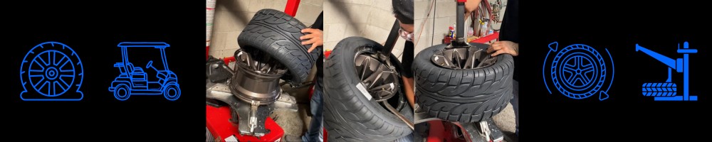 Golf Cart Tire being changed on a Golf Cart Tire Changer